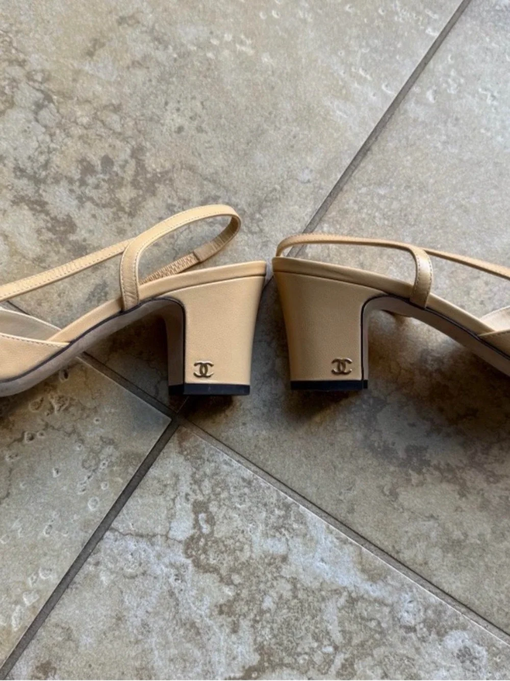 CHANEL Beige and Black Two-Tone Slingback Pumps